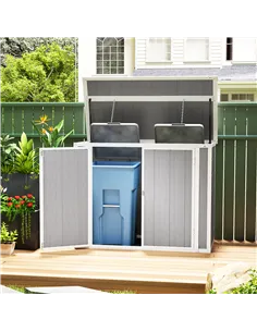 Outsunny 4.7 x 2.5FT Garden Shed, Double Bin Storage Shed with Lockable Doors, Outdoor Small Shed with Openable Lid for 2 Trash  2
