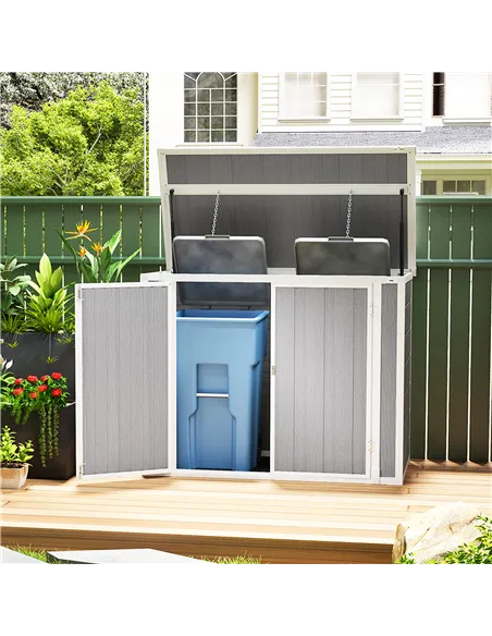 Outsunny 4.7 x 2.5FT Garden Shed, Double Bin Storage Shed with Lockable Doors, Outdoor Small Shed with Openable Lid for 2 Trash 
