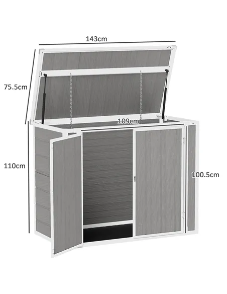 Outsunny 4.7 x 2.5FT Garden Shed, Double Bin Storage Shed with Lockable Doors, Outdoor Small Shed with Openable Lid for 2 Trash 