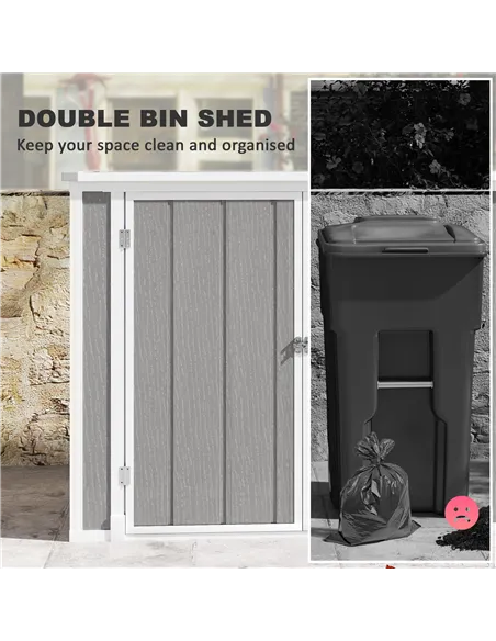Outsunny 4.7 x 2.5FT Garden Shed, Double Bin Storage Shed with Lockable Doors, Outdoor Small Shed with Openable Lid for 2 Trash 