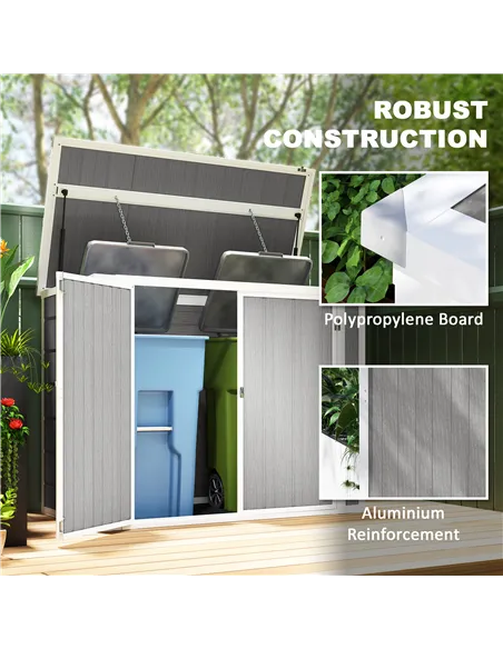 Outsunny 4.7 x 2.5FT Garden Shed, Double Bin Storage Shed with Lockable Doors, Outdoor Small Shed with Openable Lid for 2 Trash 