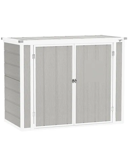 Outsunny 4.7 x 2.5FT Garden Shed, Lockable Outdoor Storage with Openable Lid, Small Shed for 2 Trash Cans, Tools, Patio, Light G