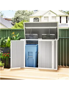 Outsunny 4.7 x 2.5FT Garden Shed, Lockable Outdoor Storage with Openable Lid, Small Shed for 2 Trash Cans, Tools, Patio, Light G 2