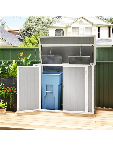 Outsunny 4.7 x 2.5FT Garden Shed, Lockable Outdoor Storage with Openable Lid, Small Shed for 2 Trash Cans, Tools, Patio, Light G
