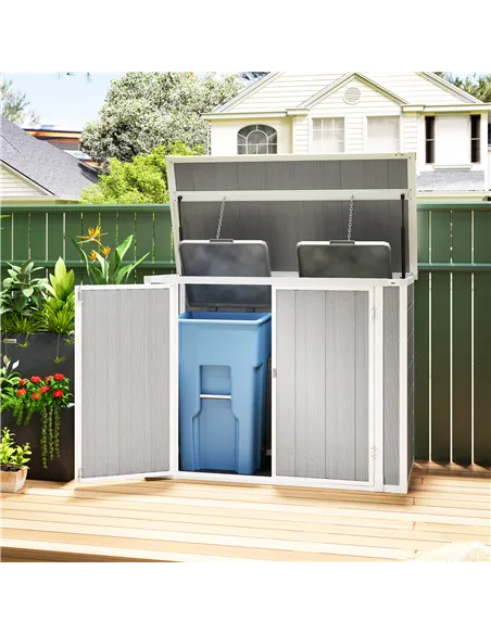 Outsunny 4.7 x 2.5FT Garden Shed, Lockable Outdoor Storage with Openable Lid, Small Shed for 2 Trash Cans, Tools, Patio, Light G