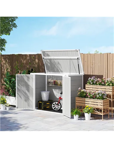 Outsunny 4.7 x 2.5FT Garden Shed, Lockable Outdoor Storage with Openable Lid, Small Shed for 2 Trash Cans, Tools, Patio, Light G