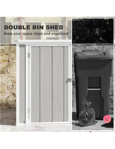 Outsunny 4.7 x 2.5FT Garden Shed, Lockable Outdoor Storage with Openable Lid, Small Shed for 2 Trash Cans, Tools, Patio, Light G