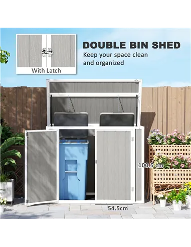 Outsunny 4.7 x 2.5FT Garden Shed, Lockable Outdoor Storage with Openable Lid, Small Shed for 2 Trash Cans, Tools, Patio, Light G