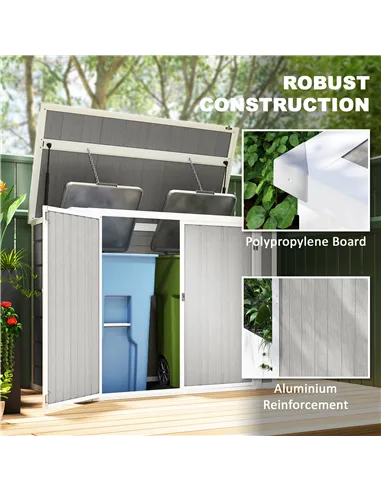 Outsunny 4.7 x 2.5FT Garden Shed, Lockable Outdoor Storage with Openable Lid, Small Shed for 2 Trash Cans, Tools, Patio, Light G