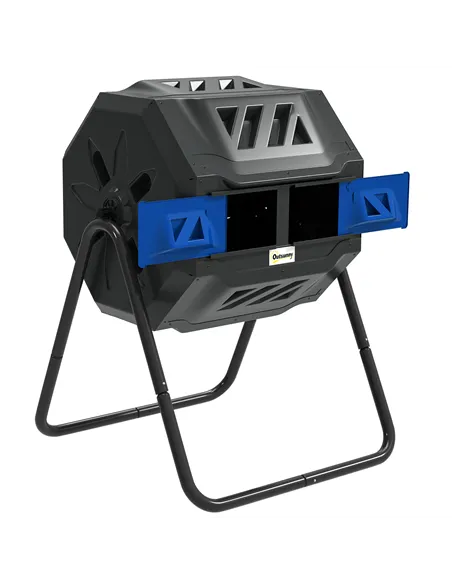 Outsunny 160L 360° Rotating Dual Chamber Composter - Blue