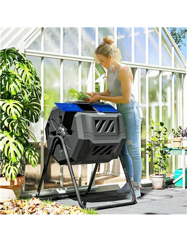 Outsunny 160L 360° Rotating Dual Chamber Composter - Blue