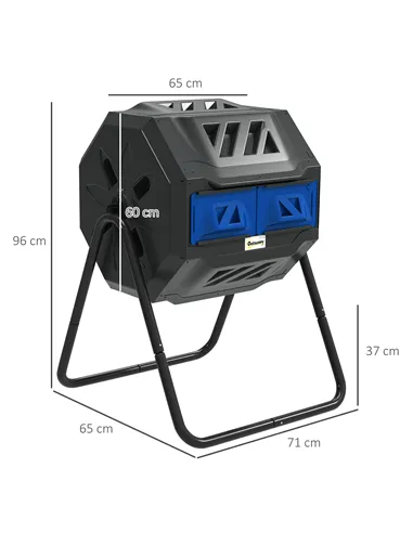 Outsunny 160L 360° Rotating Dual Chamber Composter - Blue