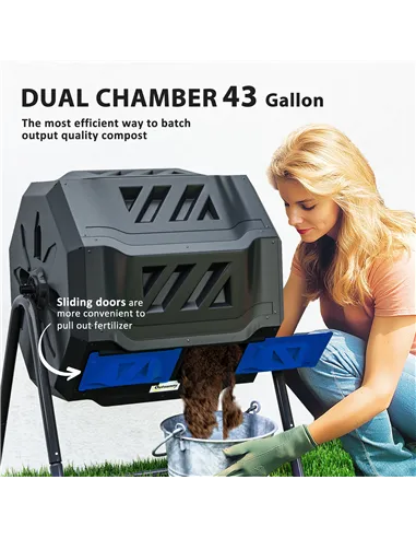 Outsunny 160L 360° Rotating Dual Chamber Composter - Blue