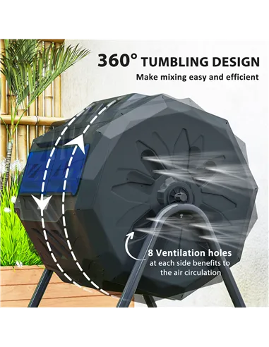 Outsunny 160L 360° Rotating Dual Chamber Composter - Blue