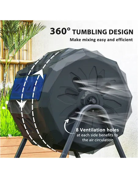Outsunny 160L 360° Rotating Dual Chamber Composter - Blue