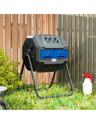 Outsunny 160L 360° Rotating Dual Chamber Composter - Blue