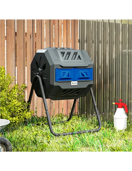 Outsunny 160L 360° Rotating Dual Chamber Composter - Blue