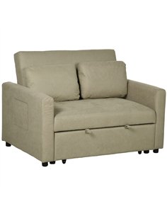 HOMCOM Loveseat Sofa Bed, Convertible Bed Settee with 2 Cushions, Side Pockets for Living Room, Light Brown
