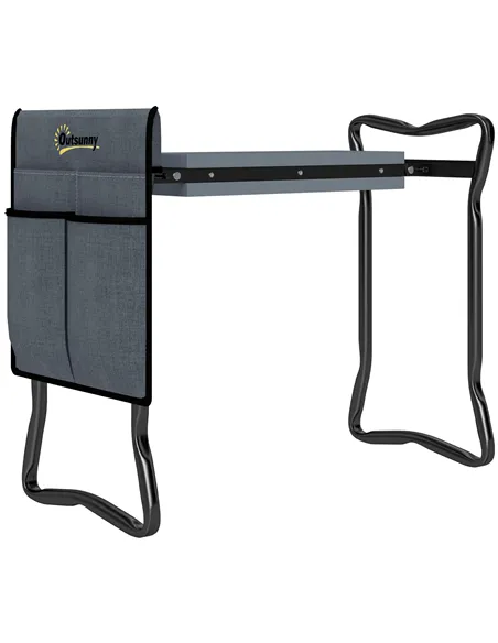 Outsunny Steel Frame Padded Garden Kneeler, with Tool Bag - Grey