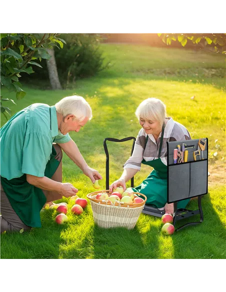 Outsunny Steel Frame Padded Garden Kneeler, with Tool Bag - Grey
