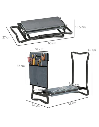 Outsunny Steel Frame Padded Garden Kneeler, with Tool Bag - Grey
