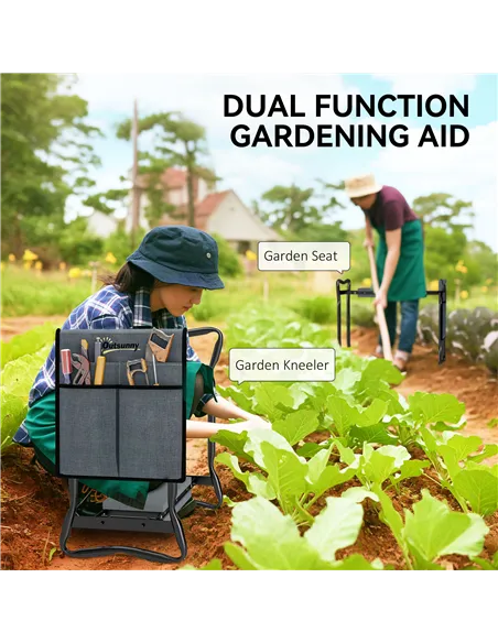 Outsunny Steel Frame Padded Garden Kneeler, with Tool Bag - Grey