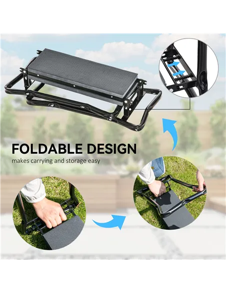 Outsunny Steel Frame Padded Garden Kneeler, with Tool Bag - Grey