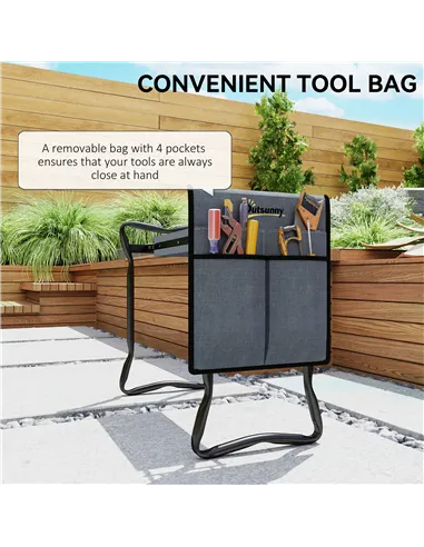 Outsunny Steel Frame Padded Garden Kneeler, with Tool Bag - Grey