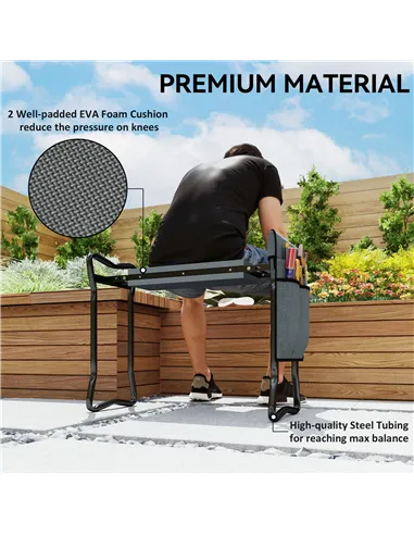 Outsunny Steel Frame Padded Garden Kneeler, with Tool Bag - Grey