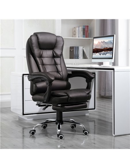 HOMCOM PU Leather Executive Office Chair, High Back Swivel Chair with Retractable Footrest, Adjustable Height, Reclining Functio
