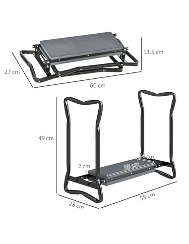 Outsunny 2 In 1 Garden Kneeler Seat Kneeling Pad Support Bench Foldable Knee Protector, Grey