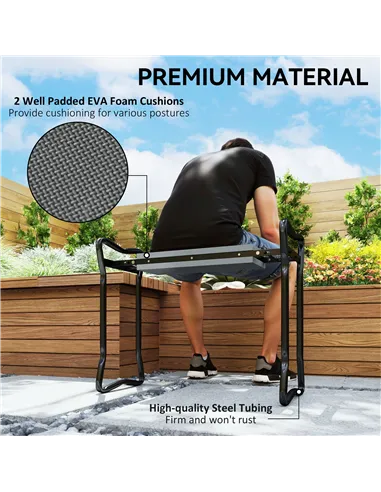 Outsunny 2 In 1 Garden Kneeler Seat Kneeling Pad Support Bench Foldable Knee Protector, Grey
