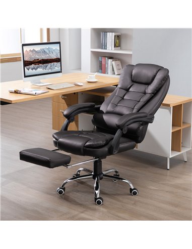HOMCOM PU Leather Executive Office Chair, High Back Swivel Chair with Retractable Footrest, Adjustable Height, Reclining Functio