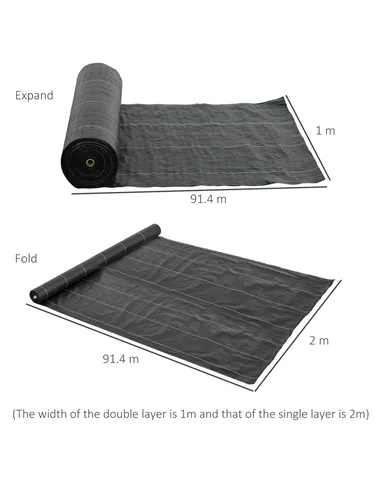 Outsunny 2m x 90m Weed Control Membrane, Heavy Duty Weed Control Barrier Fabric, 90gsm Ground Cover for Patios, Garden, Flower b