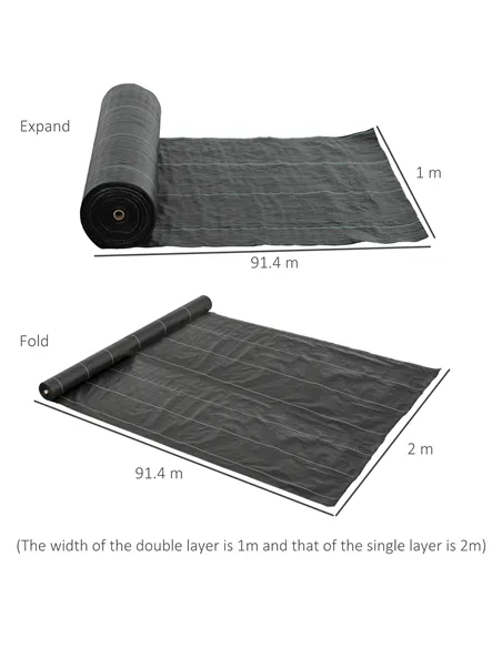 Outsunny 2m x 90m Weed Control Membrane, Heavy Duty Weed Control Barrier Fabric, 90gsm Ground Cover for Patios, Garden, Flower b