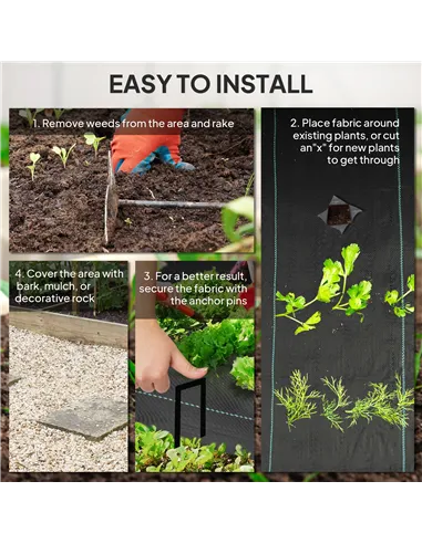 Outsunny 2m x 90m Weed Control Membrane, Heavy Duty Weed Control Barrier Fabric, 90gsm Ground Cover for Patios, Garden, Flower b