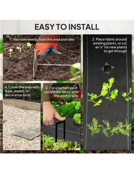 Outsunny 2m x 90m Weed Control Membrane, Heavy Duty Weed Control Barrier Fabric, 90gsm Ground Cover for Patios, Garden, Flower b