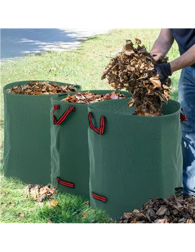 Outsunny Garden Waste Bags, 272L x 3 Heavy Duty Garden Bags, Foldable and Reusable Waste Sacks with Handles for Loading Leaf, Tr