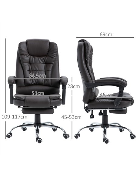 HOMCOM PU Leather Executive Office Chair, High Back Swivel Chair with Retractable Footrest, Adjustable Height, Reclining Functio