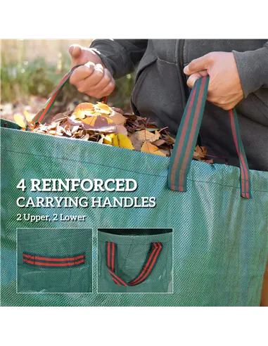 Outsunny Garden Waste Bags, 272L x 3 Heavy Duty Garden Bags, Foldable and Reusable Waste Sacks with Handles for Loading Leaf, Tr