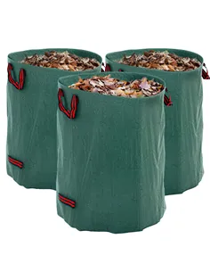 Outsunny Garden Waste Bags, 300L x 3 Heavy Duty Garden Bags, Foldable and Reusable Waste Sacks with Handles for Loading Leaf, Tr