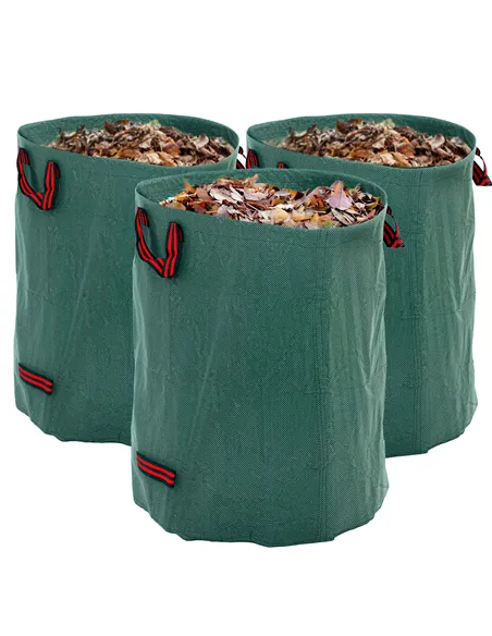 Outsunny Garden Waste Bags, 300L x 3 Heavy Duty Garden Bags, Foldable and Reusable Waste Sacks with Handles for Loading Leaf, Tr