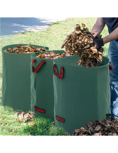 Outsunny Garden Waste Bags, 300L x 3 Heavy Duty Garden Bags, Foldable and Reusable Waste Sacks with Handles for Loading Leaf, Tr