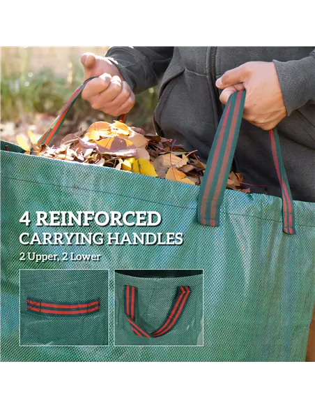 Outsunny Garden Waste Bags, 300L x 3 Heavy Duty Garden Bags, Foldable and Reusable Waste Sacks with Handles for Loading Leaf, Tr