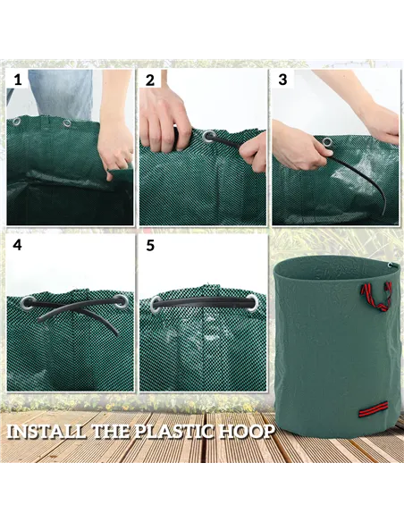 Outsunny Garden Waste Bags, 300L x 3 Heavy Duty Garden Bags, Foldable and Reusable Waste Sacks with Handles for Loading Leaf, Tr