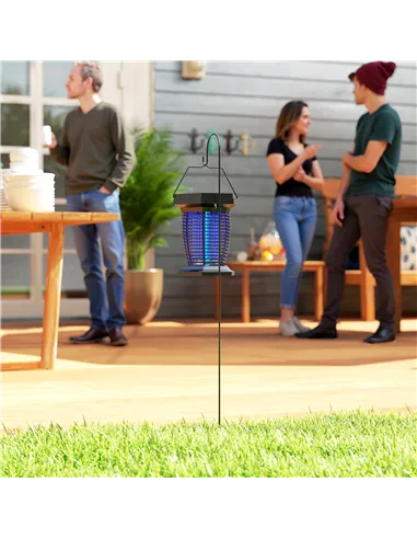 Outsunny 2-in-1 Electric Fly Zapper with UVA Light, Hanging Garden Lantern, Solar and USB-DC Rechargeable Insect Mosquito Bug Za