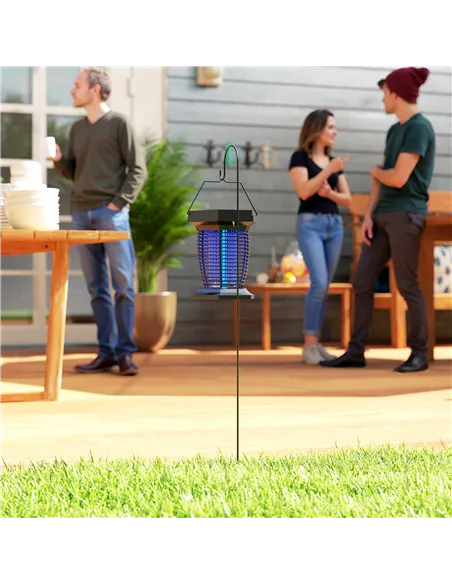Outsunny 2-in-1 Electric Fly Zapper with UVA Light, Hanging Garden Lantern, Solar and USB-DC Rechargeable Insect Mosquito Bug Za
