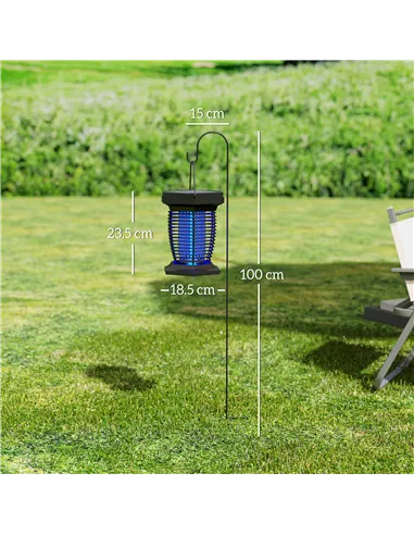 Outsunny 2-in-1 Electric Fly Zapper with UVA Light, Hanging Garden Lantern, Solar and USB-DC Rechargeable Insect Mosquito Bug Za