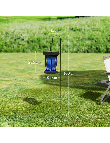 Outsunny 2-in-1 Electric Fly Zapper with UVA Light, Hanging Garden Lantern, Solar and USB-DC Rechargeable Insect Mosquito Bug Za