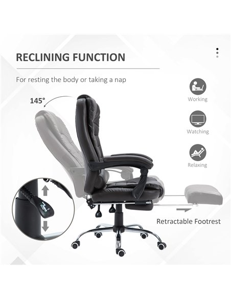 HOMCOM PU Leather Executive Office Chair, High Back Swivel Chair with Retractable Footrest, Adjustable Height, Reclining Functio